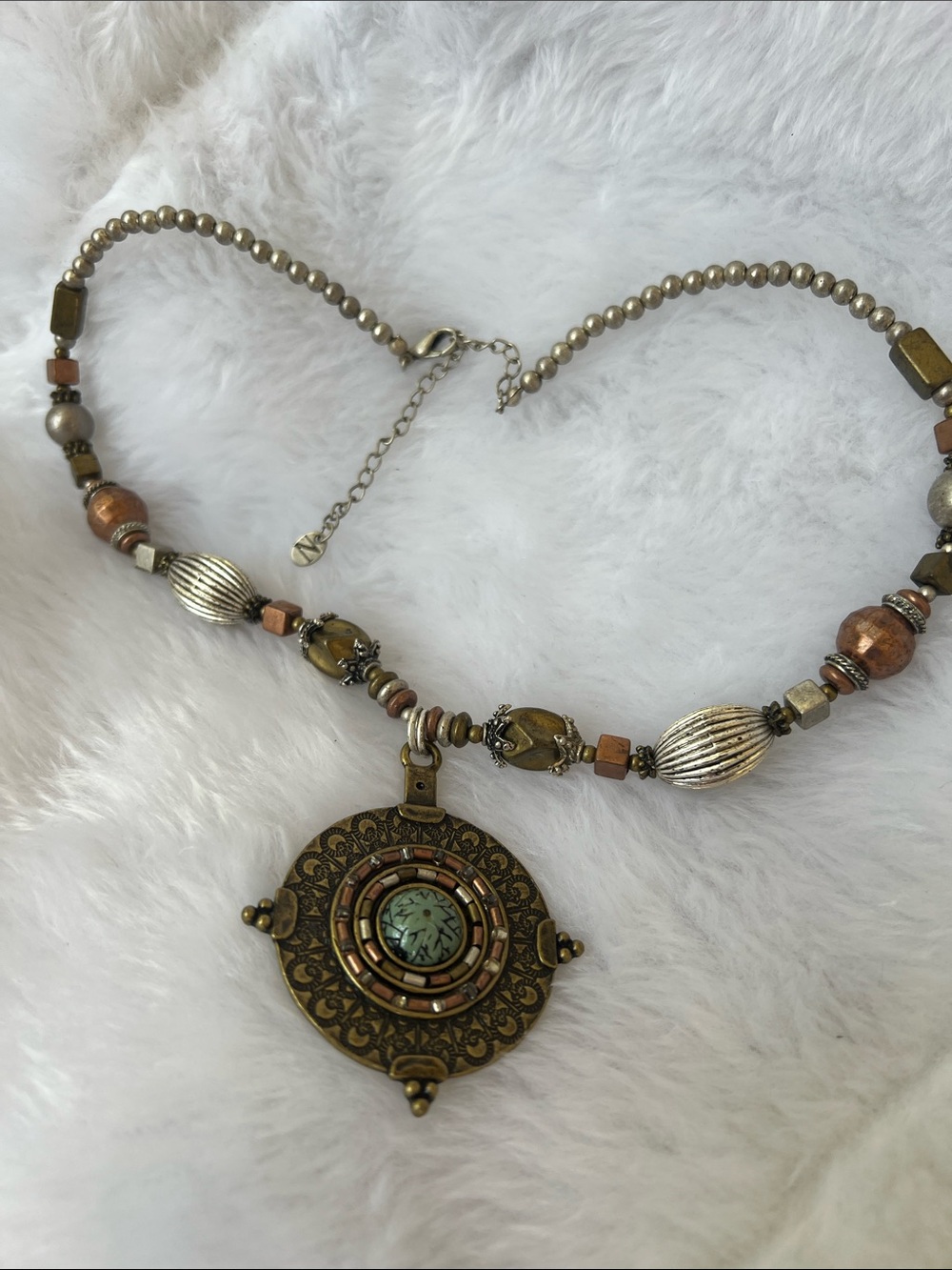 Bohemian Bronze and Turquoise Statement Pendant Necklace